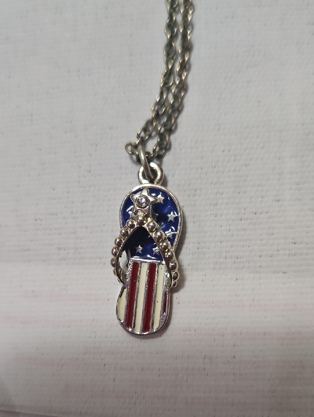 Patriotic Flip-Flop Pendant Necklace in Blue, Red & White